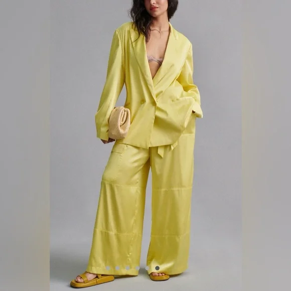 Hutch Anthropologie Satin Utility Pants - Chartreuse - PLUS 3X - HEMMED - Picture 16 of 16